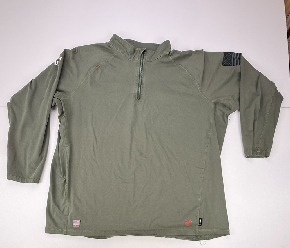 Ariat FR Combat Stretch Patriot 1/4 Zip Work Shirt Mens 2XL Dark Sage CAT 2